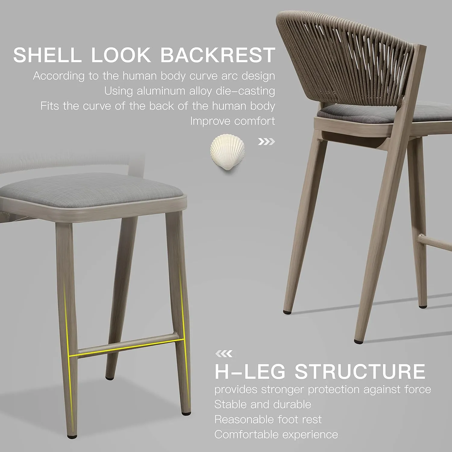 PURPLE LEAF Bar Stool Set of 4 Outdoor Barstool with Back Aluminum Bar Height Stool Wicker Bar Chair Grey