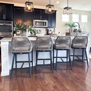 PURPLE LEAF Bar Stools Set of 4 Outdoor Bar Height Metal Stools Modern Wicker Rattan Barstools with Back Aluminum Outside Garden Patio Bar Chairs