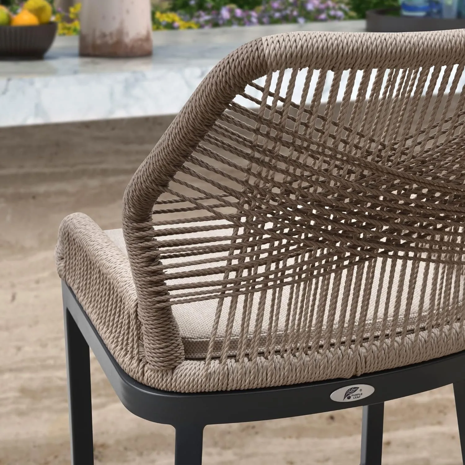 PURPLE LEAF Bar Stools Set of 4 Outdoor Bar Height Metal Stools Modern Wicker Rattan Barstools with Back Aluminum Outside Garden Patio Bar Chairs