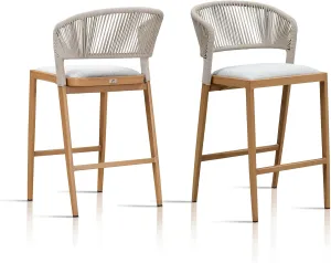 PURPLE LEAF Counter Height Bar Stool Set of 2 Outdoor Counter Stool with Footrest Patio Bar Height Stools Wicker Barstools for Kitchen Light Brown