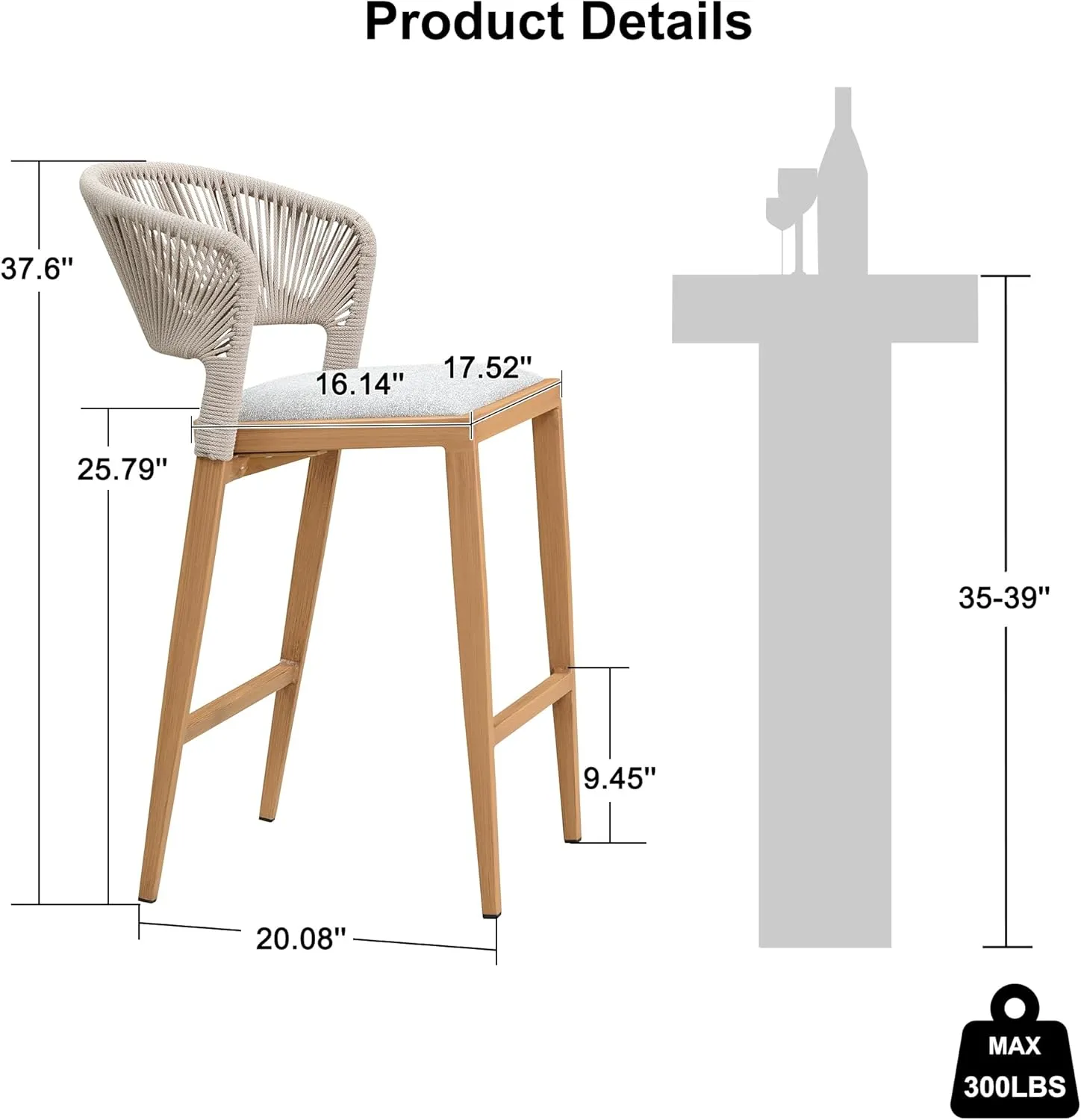 PURPLE LEAF Counter Height Bar Stool Set of 2 Outdoor Counter Stool with Footrest Patio Bar Height Stools Wicker Barstools for Kitchen Light Brown