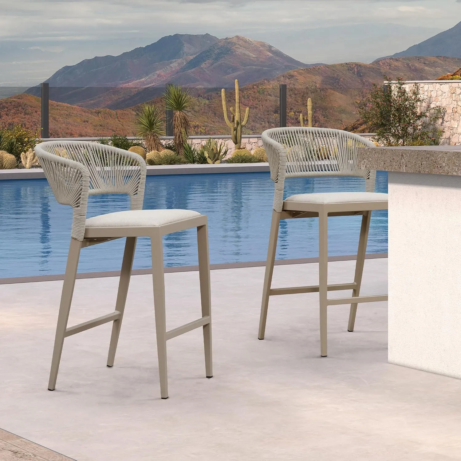 PURPLE LEAF Counter Height Bar Stool Set of 2 Patio Bar Stools Modern Bar Height Stools Wicker Barstools for Kitchen Island Champagne Counter Chairs