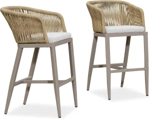 PURPLE LEAF Outdoor Bar Stool Set of 2 Rattan Wicker Patio Stool Bar Height Stool Bar Chairs Aluminum Barstool for Island Lawn Kitchen Champagne
