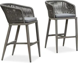 PURPLE LEAF Outdoor Bar Stool Set of 2 Rattan Wicker Patio Stool Bar Height Stool Bar Chairs Aluminum Barstool for Island Lawn Kitchen Grey