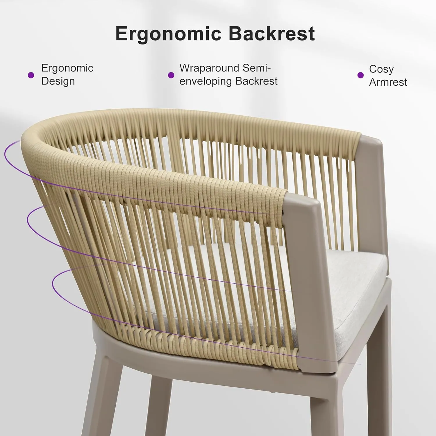 PURPLE LEAF Outdoor Bar Stools Set of 2 Wicker Bar Height Stool Bar Chairs Aluminum Barstool for Kitchen Garden Balcony Lawn Champagne