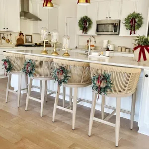 PURPLE LEAF Outdoor Bar Stools Set of 2 Wicker Bar Height Stool Bar Chairs Aluminum Barstool for Kitchen Garden Balcony Lawn Champagne