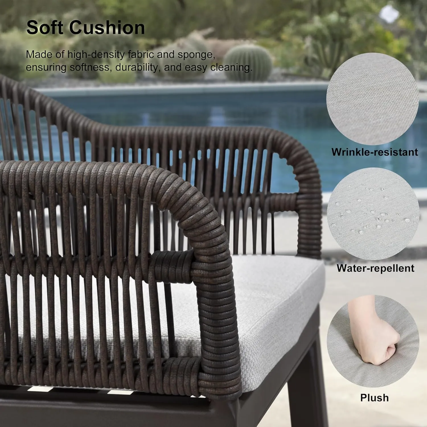 PURPLE LEAF Outdoor Counter Height Bar Stools Set of 4 Patio Metal Modern Wicker Rattan Bar Chairs Woven Aluminum Barstools with Back and Cushions for Balcony Garden Indoor Kitchen Outside Coffee