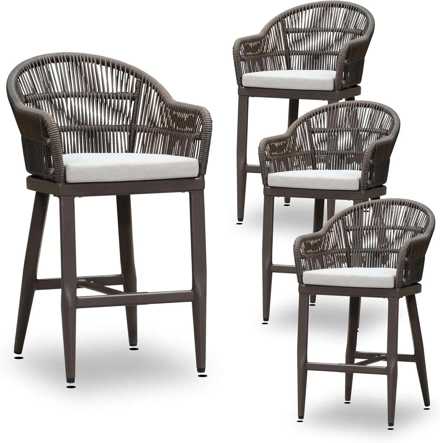 PURPLE LEAF Outdoor Counter Height Bar Stools Set of 4 Patio Metal Modern Wicker Rattan Bar Chairs Woven Aluminum Barstools with Back and Cushions for Balcony Garden Indoor Kitchen Outside Coffee