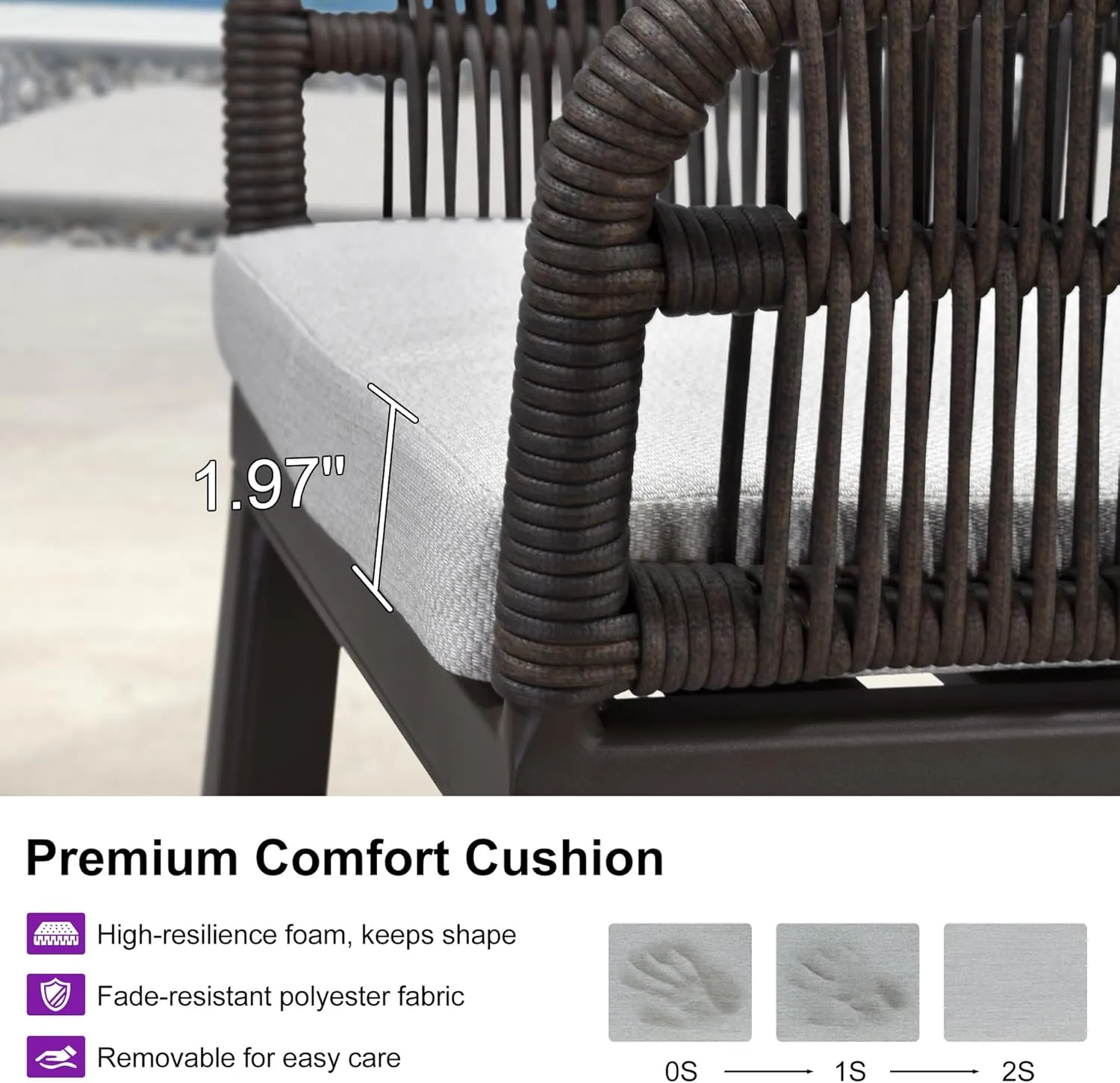PURPLE LEAF Outdoor Counter Height Bar Stools Set of 4 Patio Metal Modern Wicker Rattan Bar Chairs Woven Aluminum Barstools with Back and Cushions for Balcony Garden Indoor Kitchen Outside Coffee