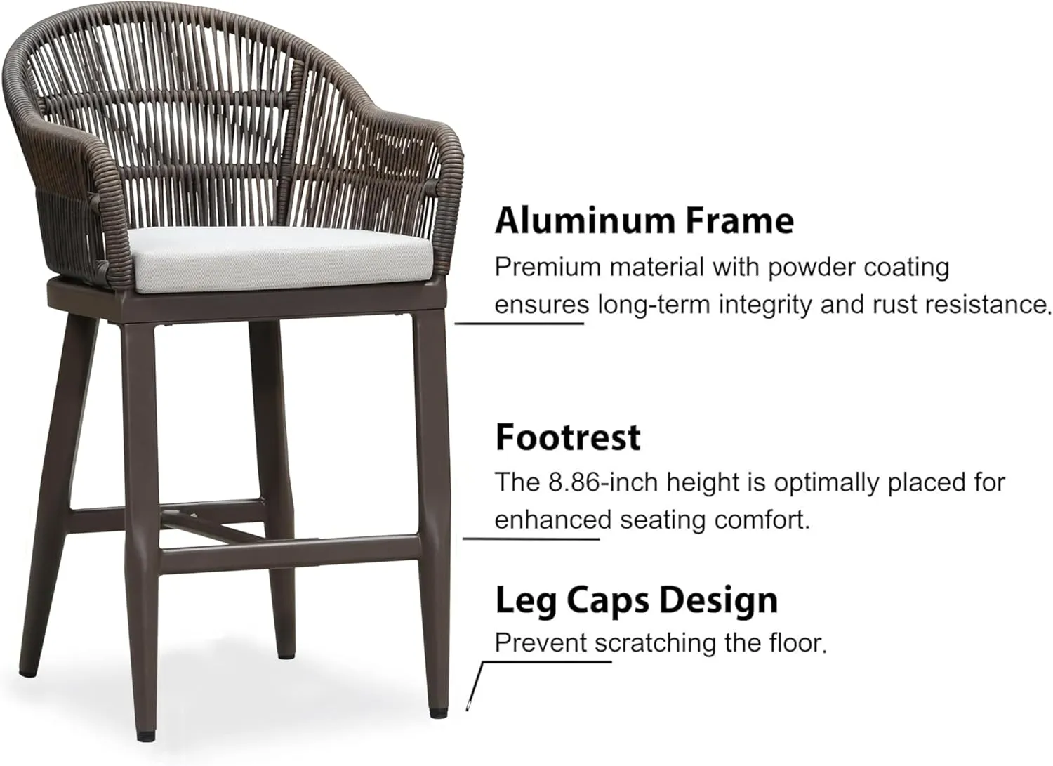 PURPLE LEAF Outdoor Counter Height Bar Stools Set of 4 Patio Metal Modern Wicker Rattan Bar Chairs Woven Aluminum Barstools with Back and Cushions for Balcony Garden Indoor Kitchen Outside Coffee