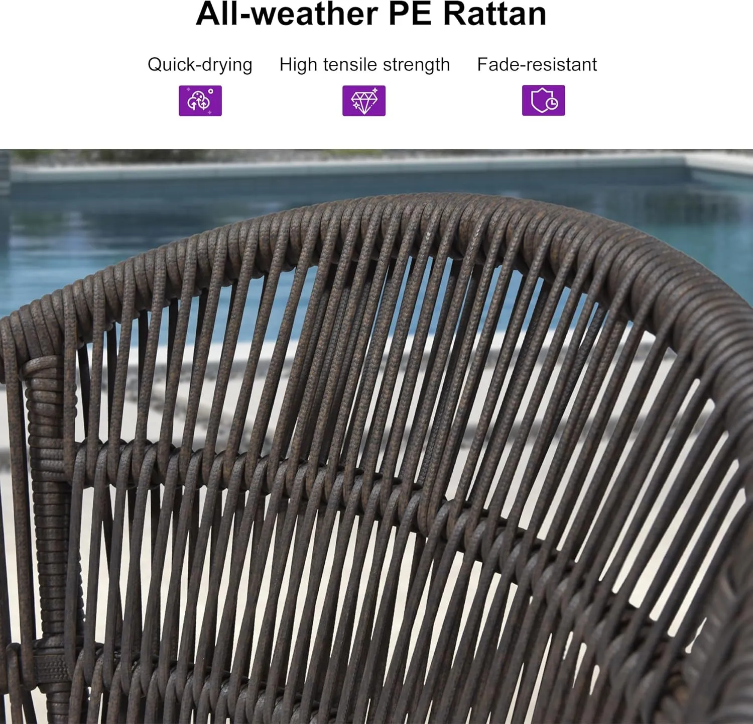 PURPLE LEAF Outdoor Counter Height Bar Stools Set of 4 Patio Metal Modern Wicker Rattan Bar Chairs Woven Aluminum Barstools with Back and Cushions for Balcony Garden Indoor Kitchen Outside Coffee