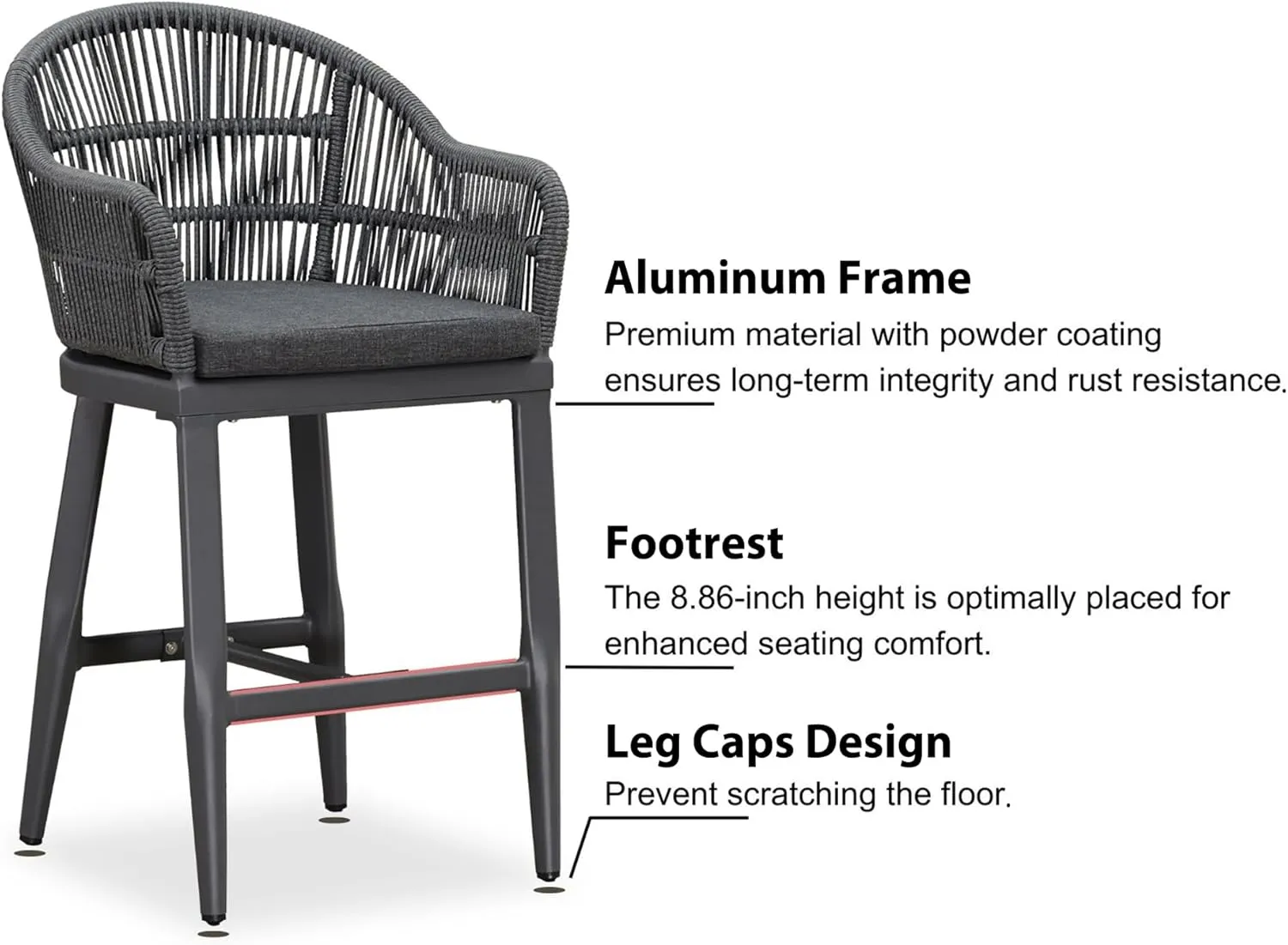 PURPLE LEAF Outdoor Counter Height Bar Stools Set of 4 Patio Metal Modern Wicker Rattan Bar Chairs Woven Aluminum Barstools with Back and Cushions for Balcony Garden Indoor Kitchen Outside Gray