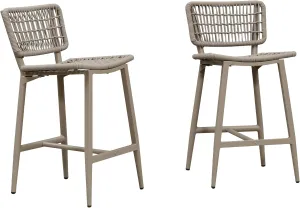 PURPLE LEAF Patio Counter Height Bar Stools Set of 2 Metal Bar Chairs with Back Wicker Woven Stools for Kitchen Island Pool Garden Outdoor Barstools Champagne
