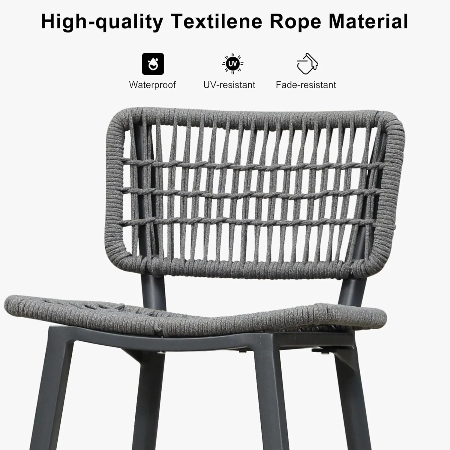 PURPLE LEAF Patio Counter Height Bar Stools Set of 2 Metal Bar Chairs with Back Wicker Woven Stools for Kitchen Island Pool Garden Outdoor Barstools Dark Grey