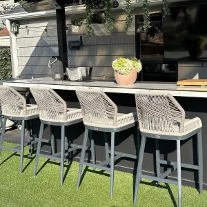 PURPLE LEAF Patio Sunbrella Counter Height Bar Stools 24" H Set of 2 Modern Rattan Bar Chairs Aluminum Stool Outdoor Wicker Barstools with Back and Cushion for Garden Kitchen Island