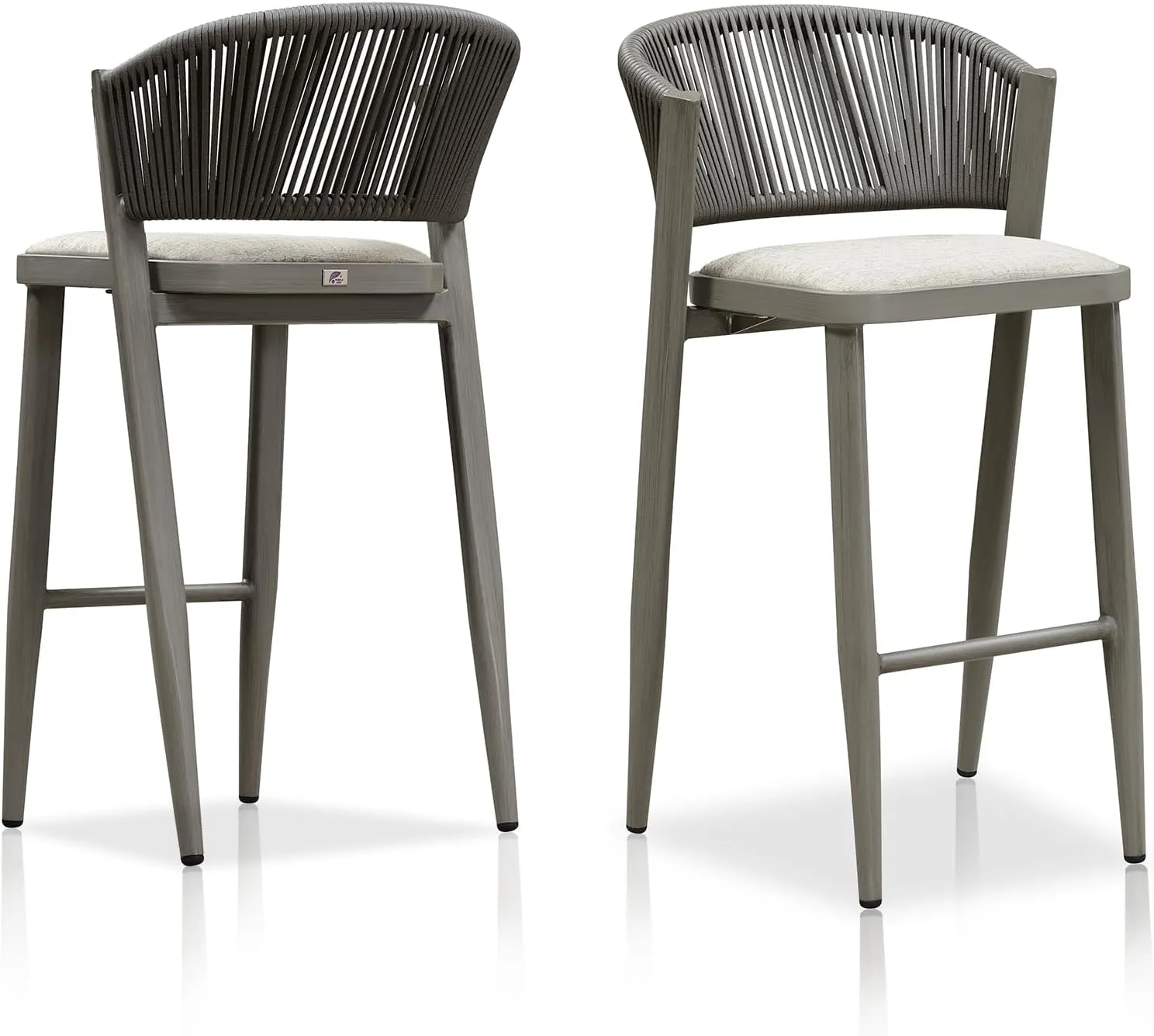 PURPLE LEAF Set of 2 Bar Stools Outdoor Barstools with Footrest Farmhouse Metal Bar Height Stools for Indoor Wicker Gray Bar Chairs