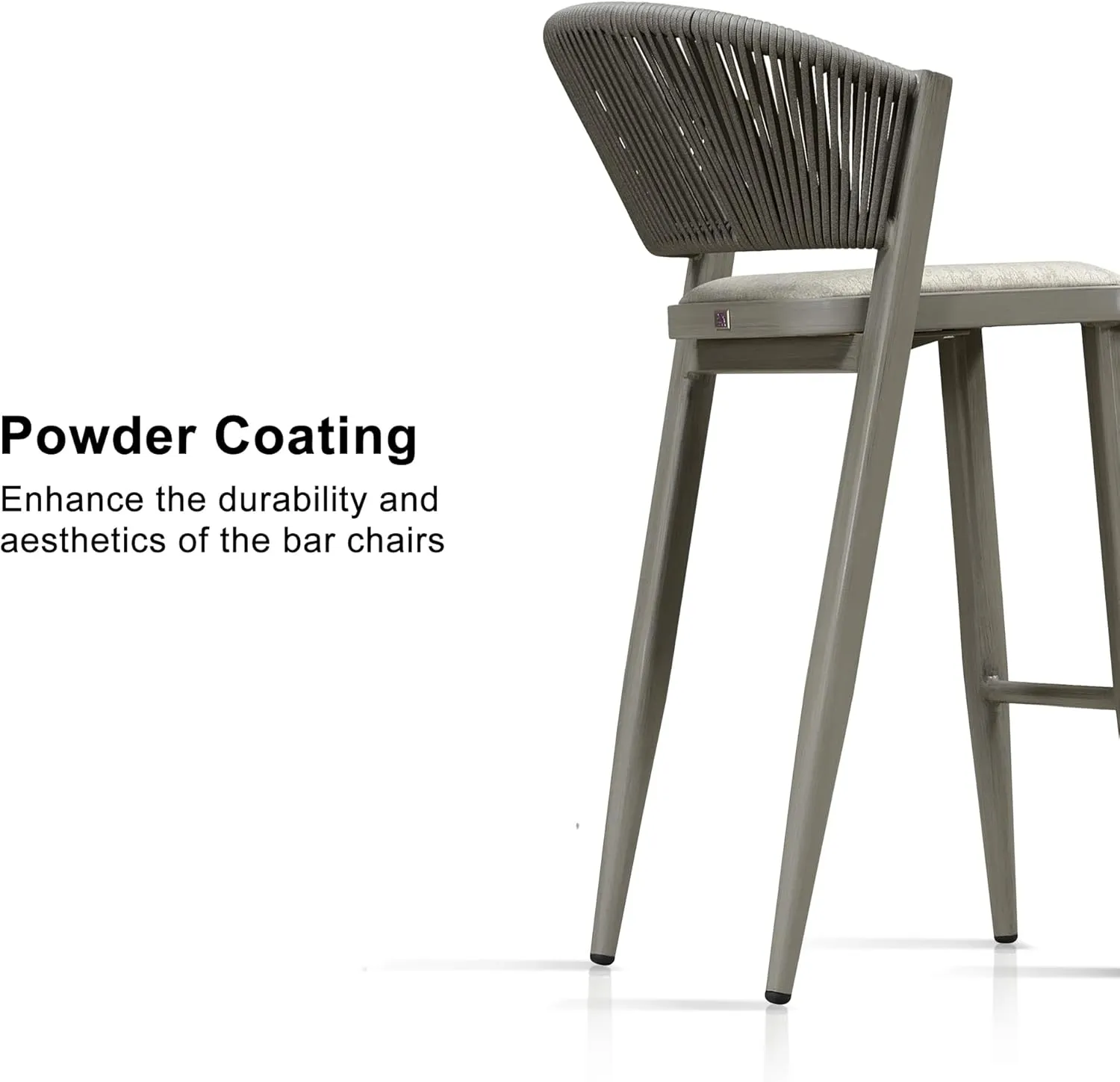 PURPLE LEAF Set of 2 Bar Stools Outdoor Barstools with Footrest Farmhouse Metal Bar Height Stools for Indoor Wicker Gray Bar Chairs