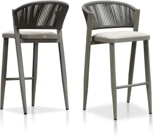 PURPLE LEAF Set of 2 Bar Stools Outdoor Barstools with Footrest Farmhouse Metal Bar Height Stools for Indoor Wicker Gray Bar Chairs