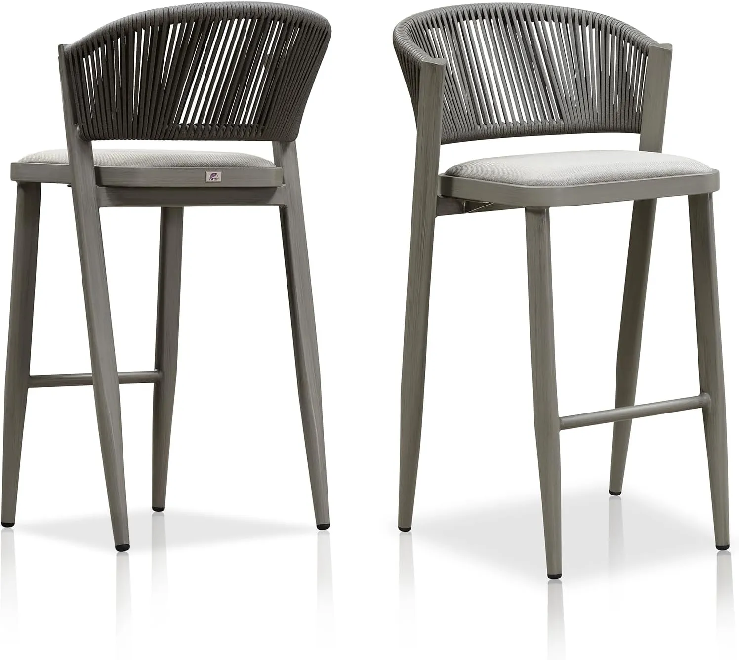 PURPLE LEAF Set of 2 Bar Stools Outdoor Barstools with Footrest Farmhouse Metal Bar Height Stools Wicker Gray Bar Chairs