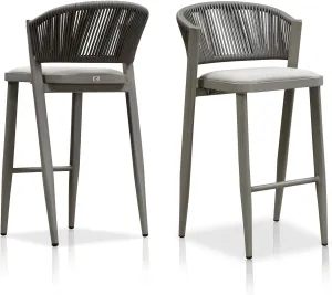 PURPLE LEAF Set of 2 Bar Stools Outdoor Barstools with Footrest Farmhouse Metal Bar Height Stools Wicker Gray Bar Chairs