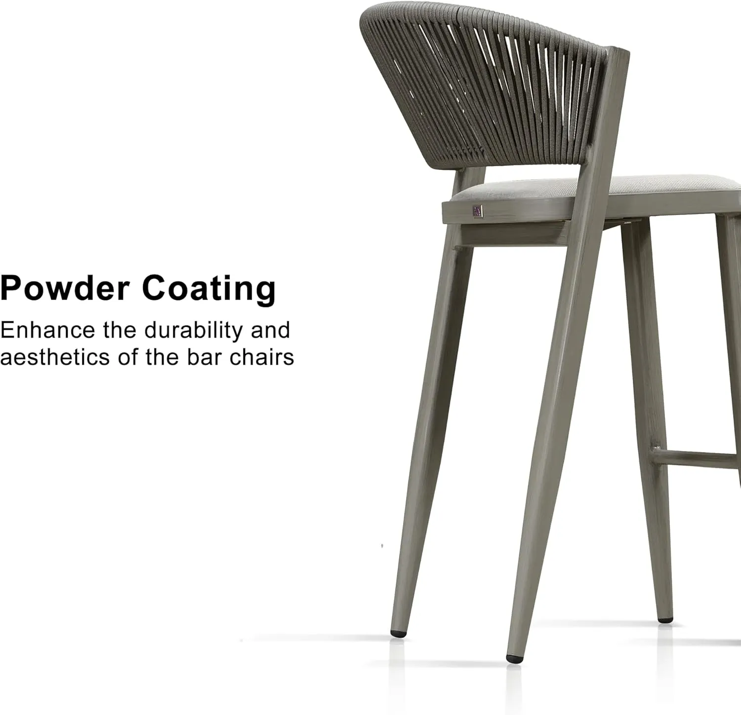 PURPLE LEAF Set of 2 Bar Stools Outdoor Barstools with Footrest Farmhouse Metal Bar Height Stools Wicker Gray Bar Chairs