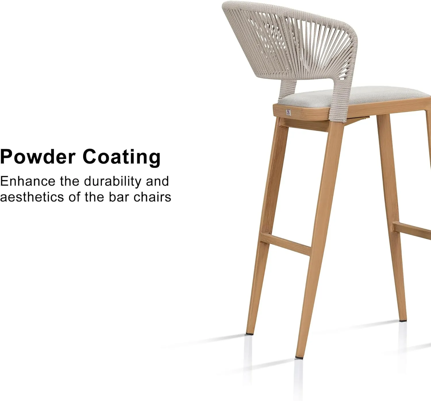 PURPLE LEAF Set of 2 Bar Stools Outdoor Barstools with Footrest Farmhouse Metal Bar Height Stools Wicker Light Brown Bar Chairs