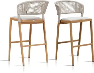 PURPLE LEAF Set of 2 Bar Stools Outdoor Barstools with Footrest Farmhouse Metal Bar Height Stools Wicker Light Brown Bar Chairs