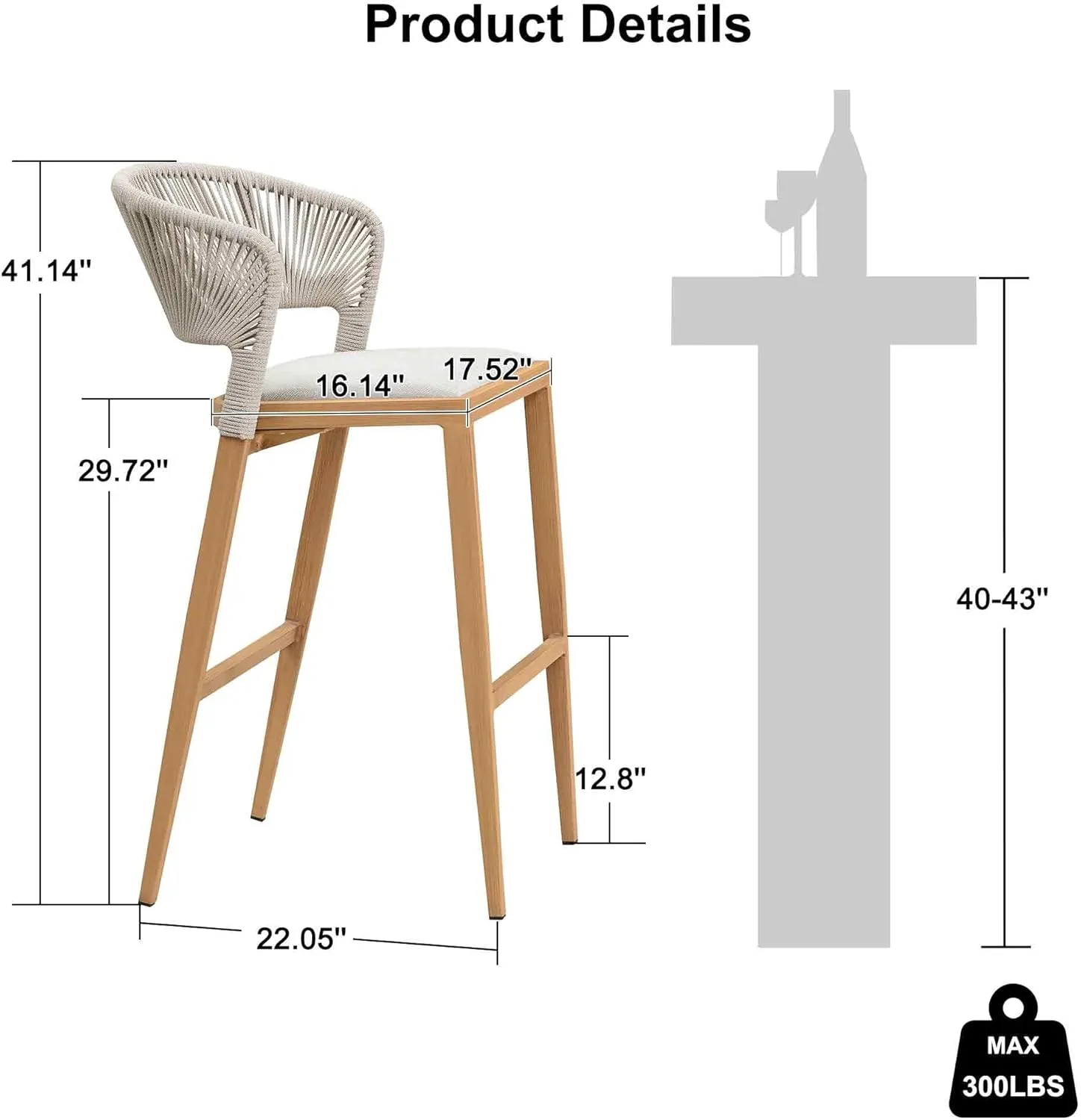 PURPLE LEAF Set of 2 Bar Stools Outdoor Barstools with Footrest Farmhouse Metal Bar Height Stools Wicker Light Brown Bar Chairs
