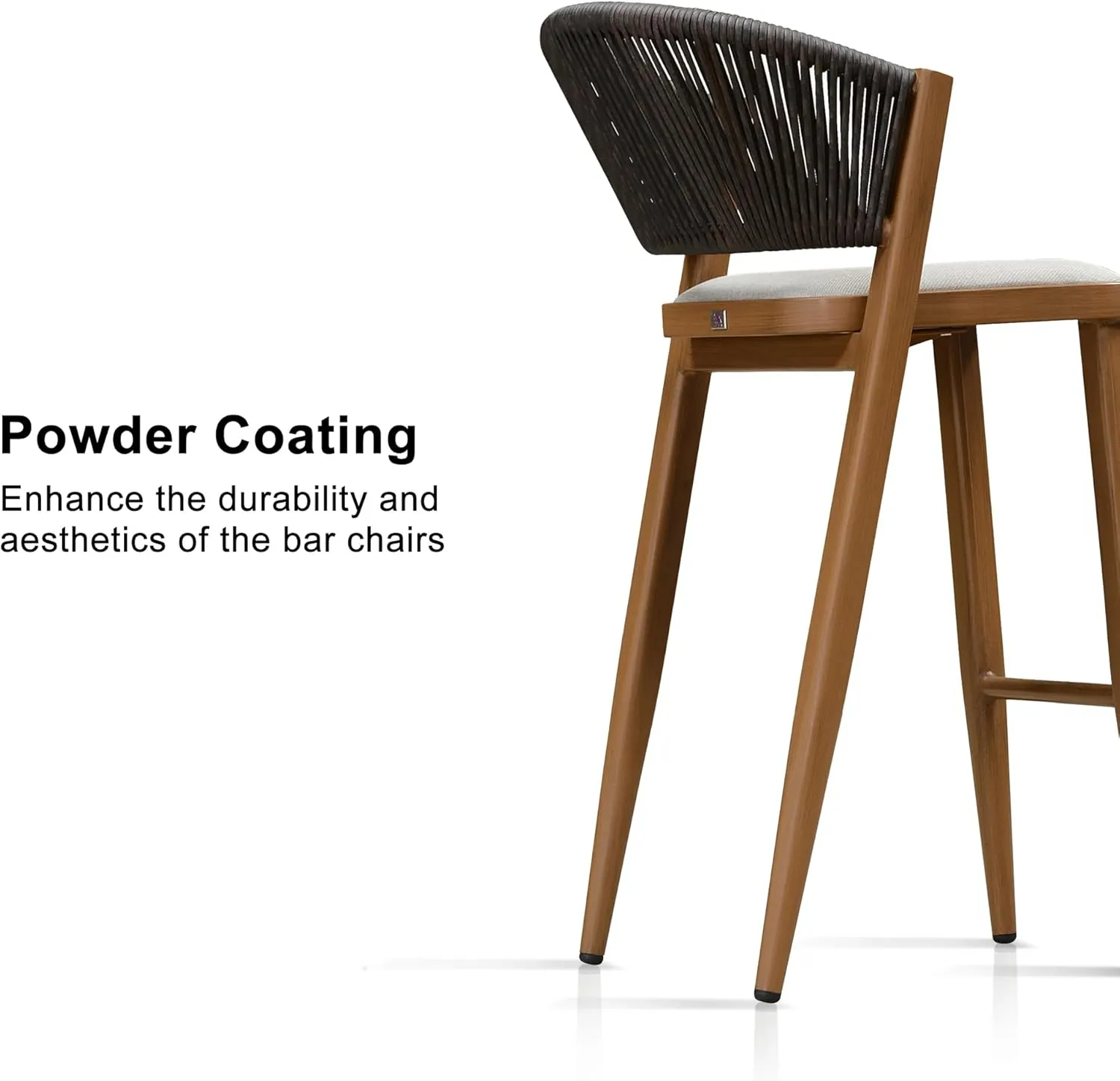 PURPLE LEAF Two Pack Bar Stools Patio Bar Stools with Back Aluminum Bar Height Stools Wicker Brown Barstools, Mix Gray Cushion