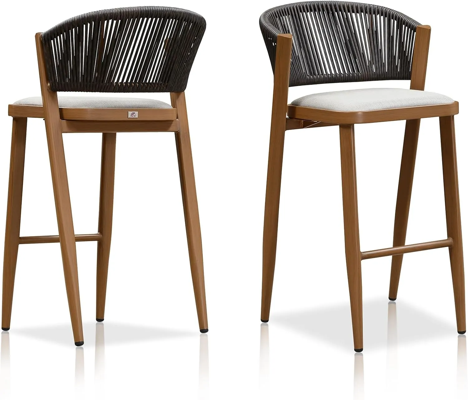 PURPLE LEAF Two Pack Bar Stools Patio Bar Stools with Back Aluminum Bar Height Stools Wicker Brown Barstools, Mix Gray Cushion
