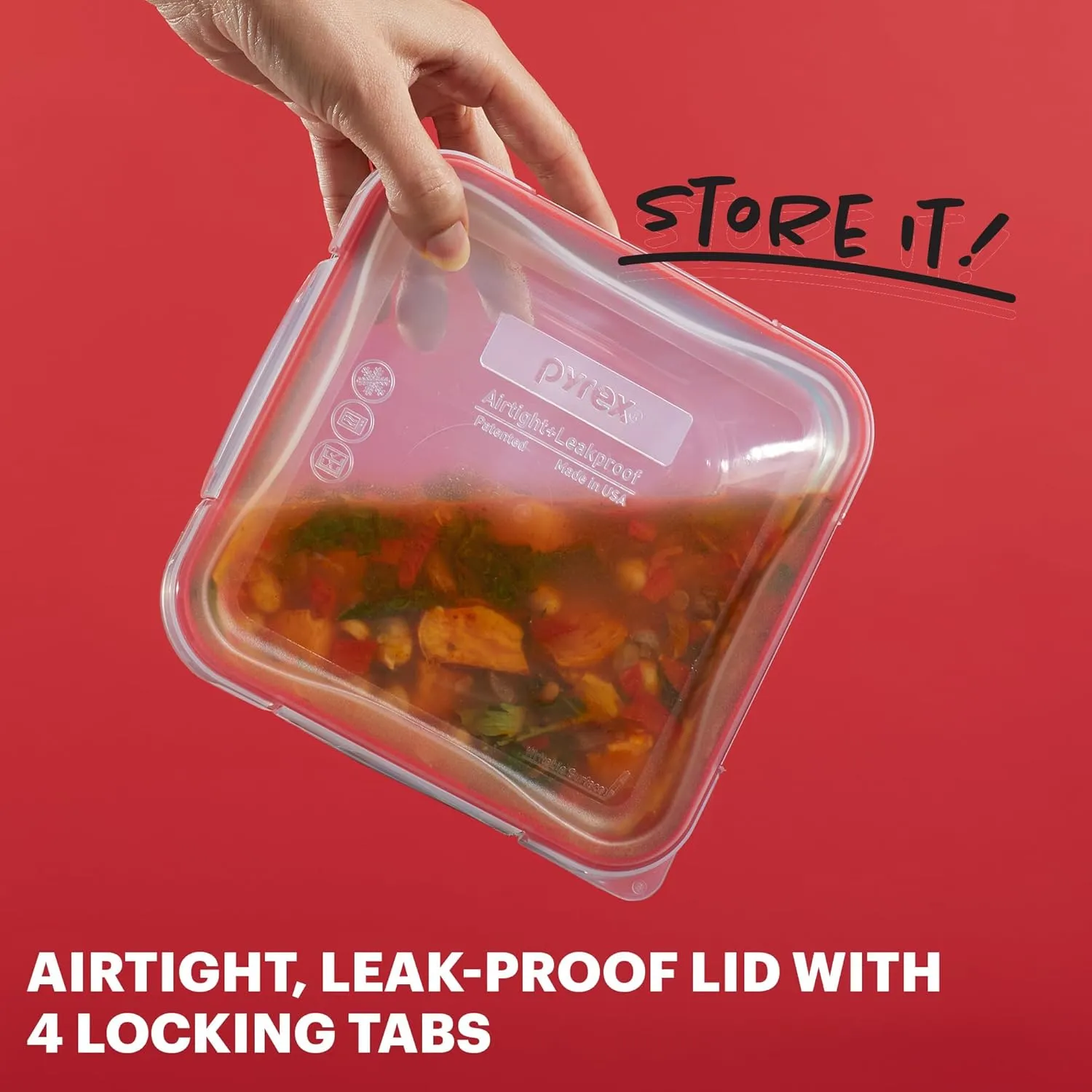 Pyrex Freshlock 5-Pack (4-Cup) Glass Food Storage Containers Set, Airtight & Leakproof Locking Lids, Freezer Dishwasher Microwave Safe