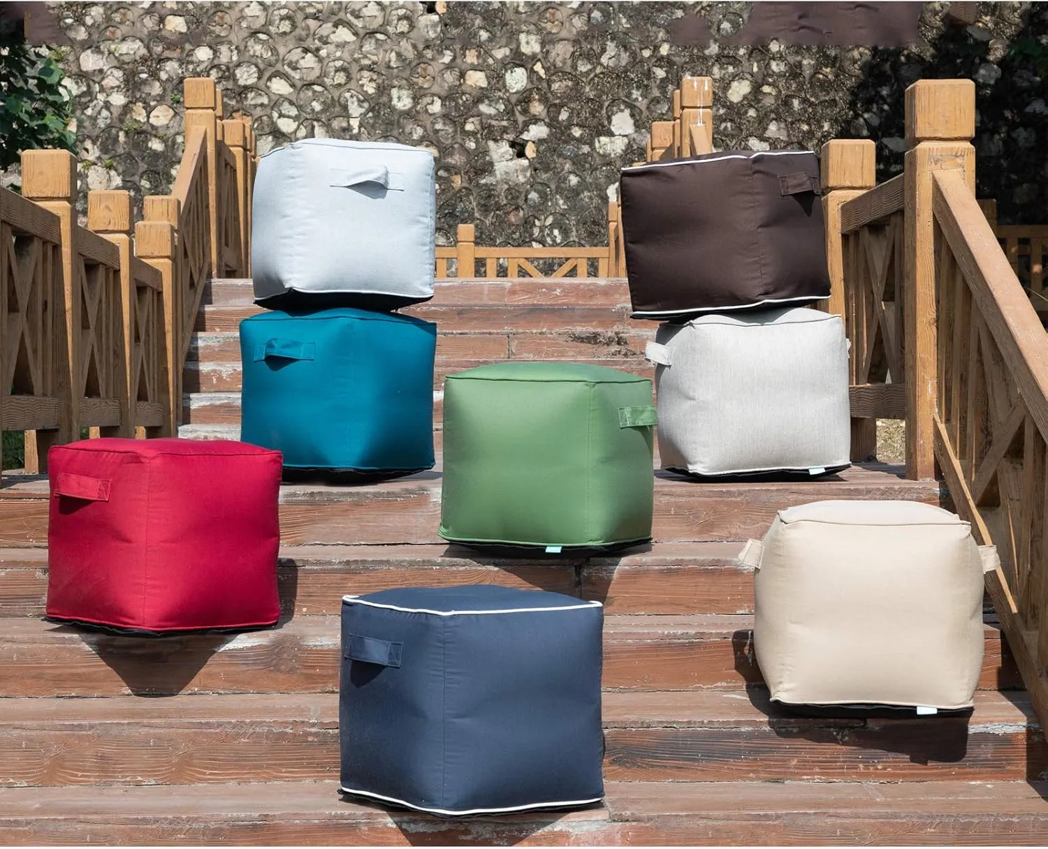 QILLOWAY Indoor/Outdoor Inflatable Stool, Ottoman Pouf Cube 16",All Weather Foot Rest for Camping or Home (Green)
