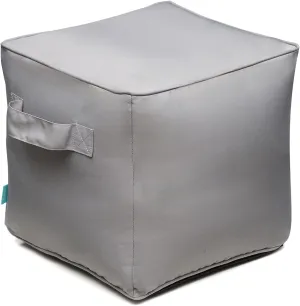 QILLOWAY Indoor/Outdoor Inflatable Stool, Ottoman Pouf Cube 16",All Weather Foot Rest for Camping or Home (Light Grey)