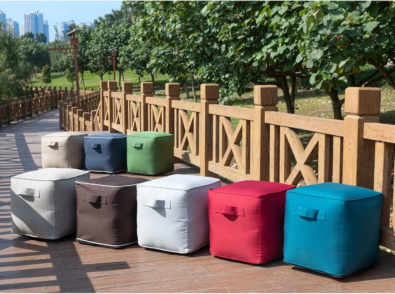 QILLOWAY Indoor/Outdoor Inflatable Stool, Ottoman Pouf Cube 16",All Weather Foot Rest for Camping or Home (Silver/Grey)