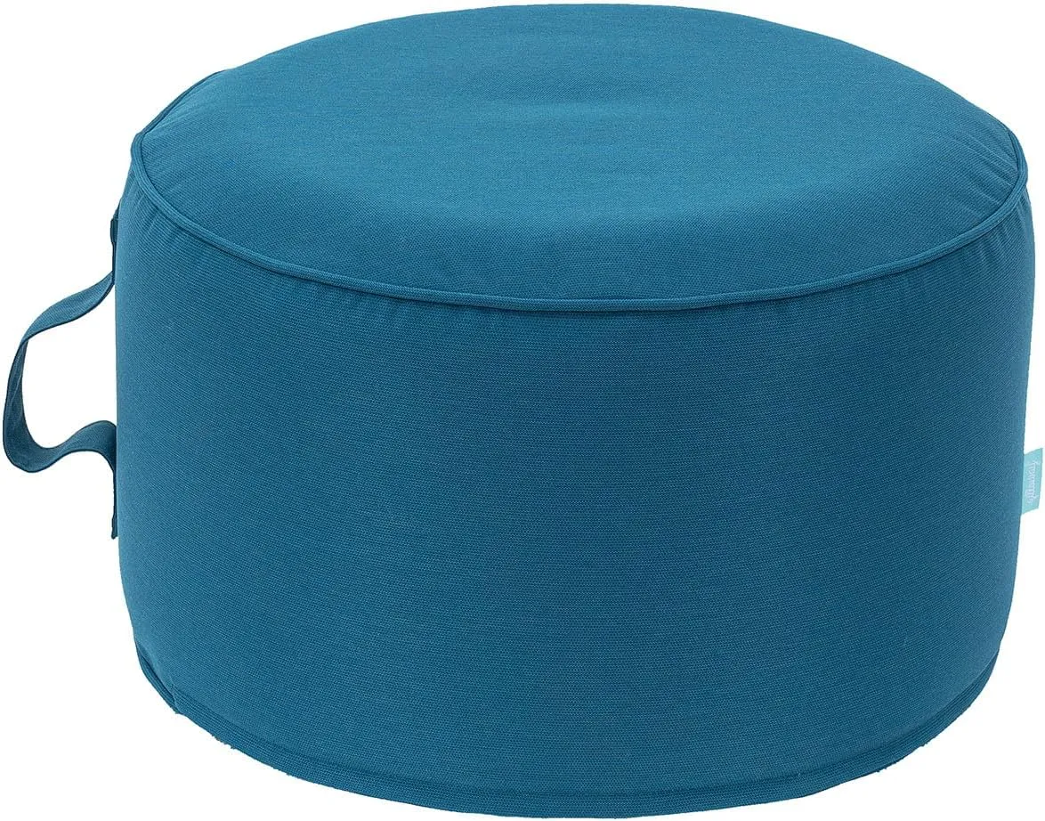 QILLOWAY Indoor/Outdoor Inflatable Stool,Round Ottoman,All Weather Foot Rest for Camping or Home,All Peacock Blue