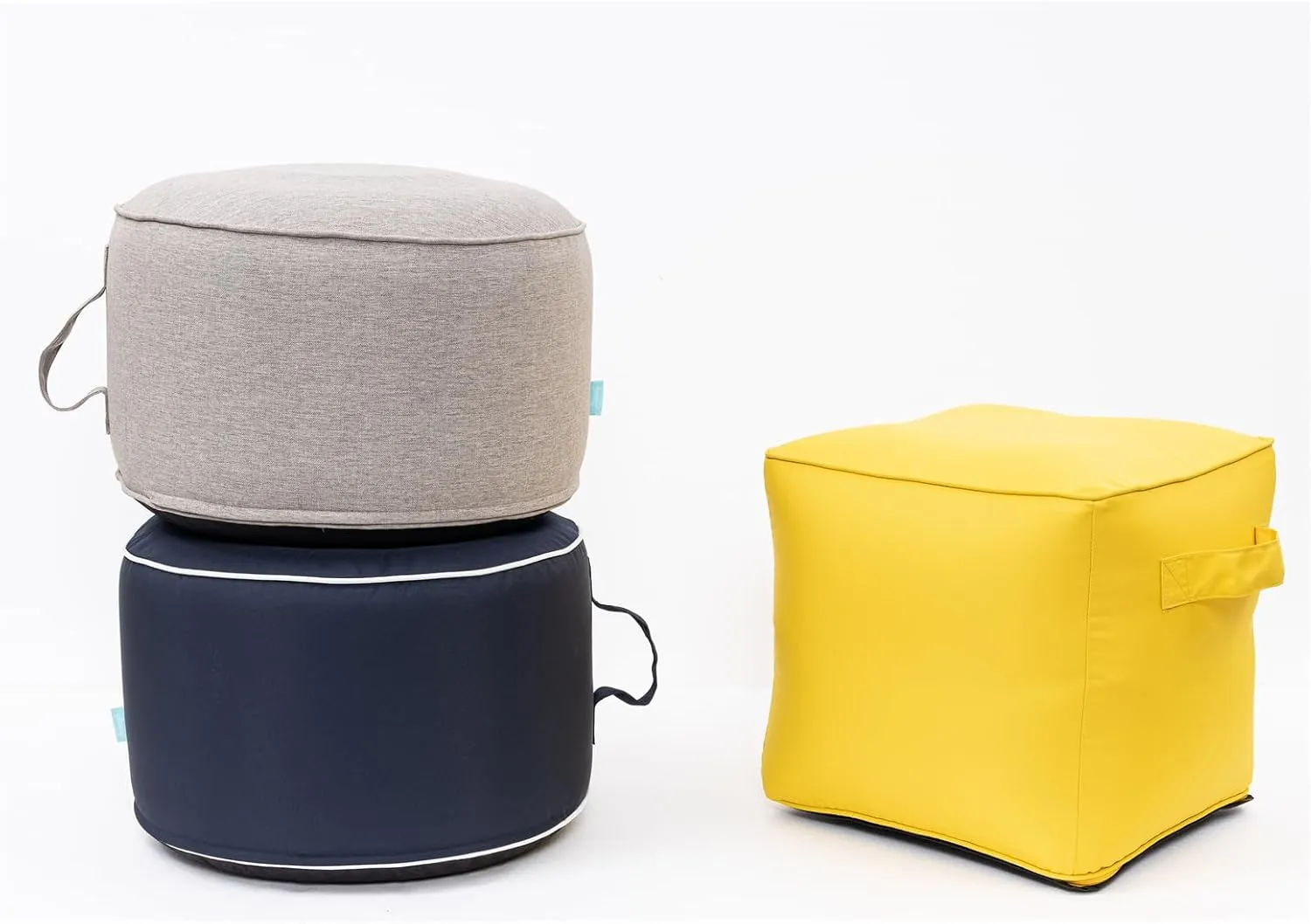 QILLOWAY Indoor/Outdoor Inflatable Stool,Round Ottoman,All Weather Foot Rest for Camping or Home,All Tan/Grey