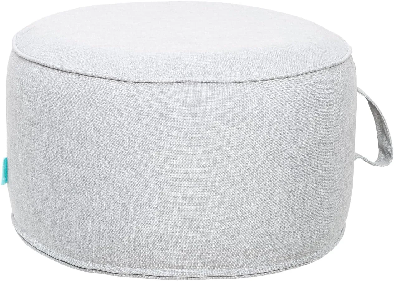 QILLOWAY Indoor/Outdoor Inflatable Stool,Round Ottoman,All Weather Foot Rest for Camping or Home,Silver/Grey