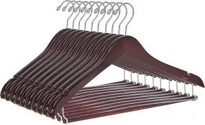 Quality Hangers Wooden Hangers Beautiful Sturdy Suit Coat Hangers with Locking Bar Chrome Hooks (60)