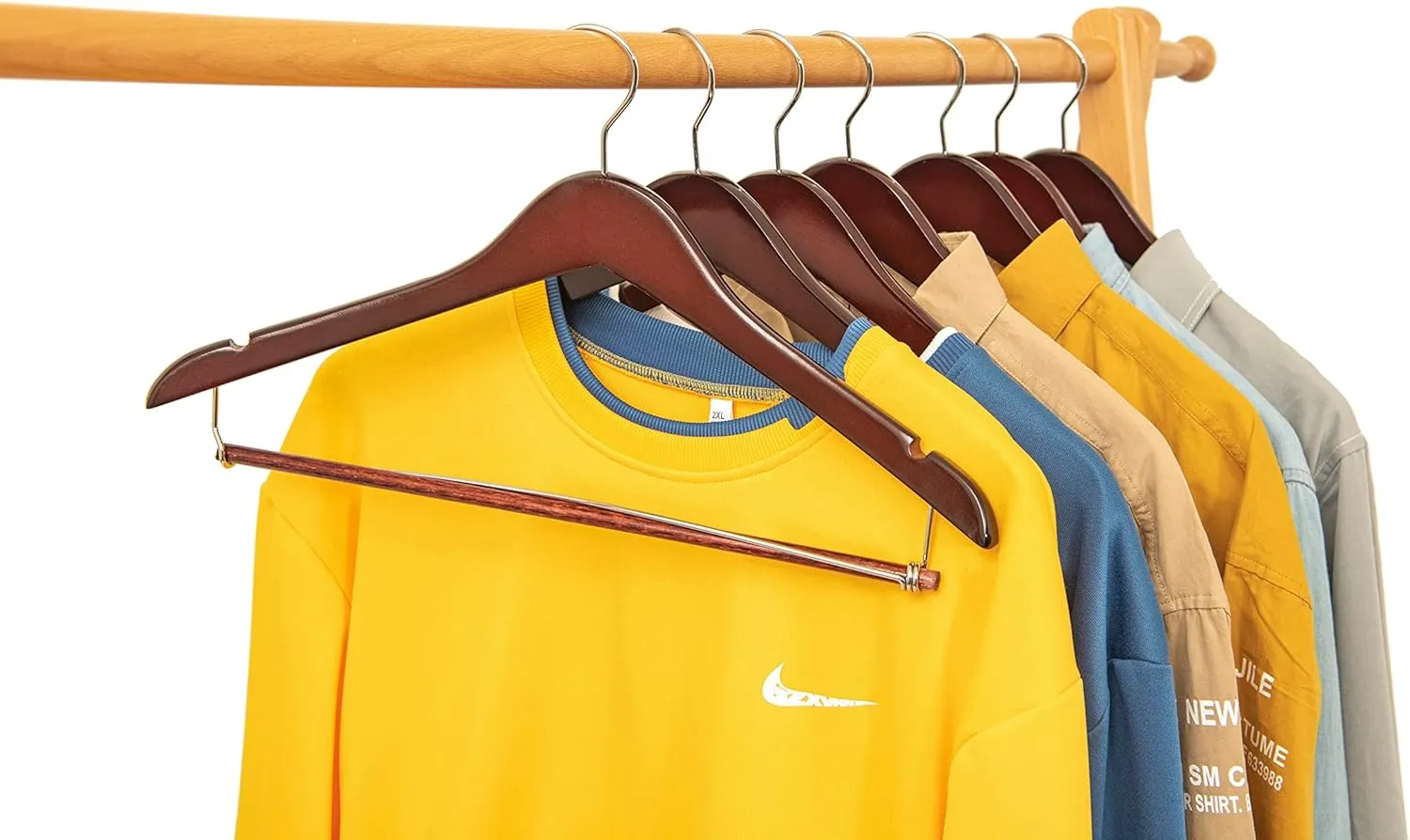Quality Hangers Wooden Hangers Beautiful Sturdy Suit Coat Hangers with Locking Bar Chrome Hooks (60)
