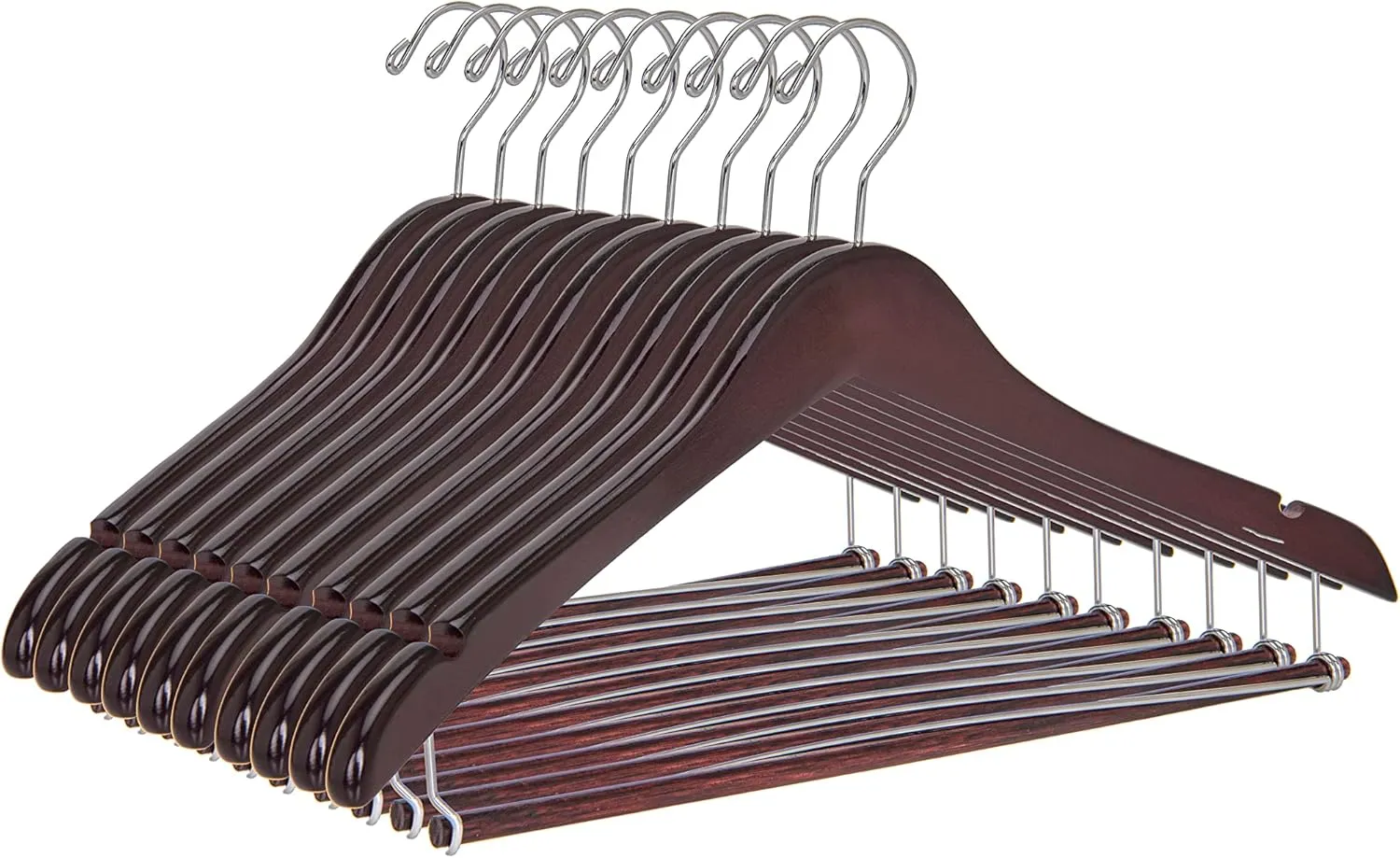 Quality Hangers Wooden Hangers Beautiful Sturdy Suit Coat Hangers with Locking Bar Chrome Hooks (60)