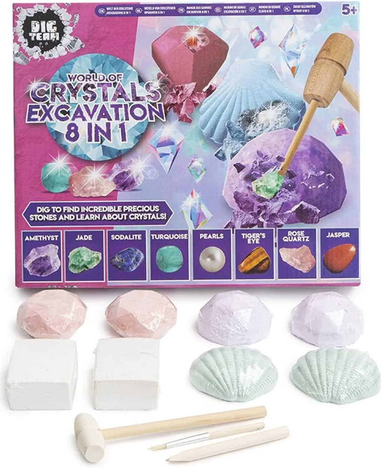 QuickDraw 8 in 1 World of Crystals Excavation Kit Childrens Gemstone Digging STEM Activity Set, QDSR090136A