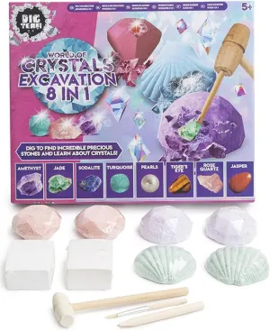 QuickDraw 8 in 1 World of Crystals Excavation Kit Childrens Gemstone Digging STEM Activity Set, QDSR090136A