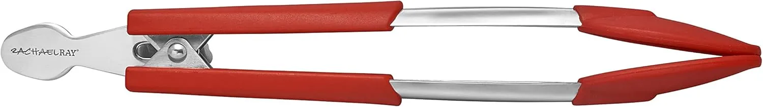 Rachael Ray Lil' Huggers Dishwasher Safe Lazy Locking Cooking Tongs / Salad Serving Tools / Multi Purpose - 2 Piece, Red