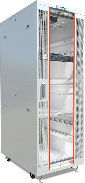 Rack for Servers - Locking Server Enclosure - Network Rack - Av Cabinet - 42U Server Rack - White Cabinet for Servers - Standing Rack - Casters - Rack Shelf - 4 Fans - Thermostat - PDU - Light Grey