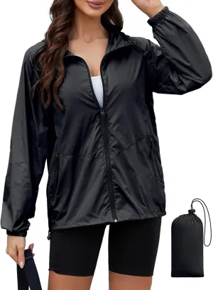 Rain Jacket Women Waterproof Lightweight Jacket With Hood Packable Raincoat With Pocket S-XXL