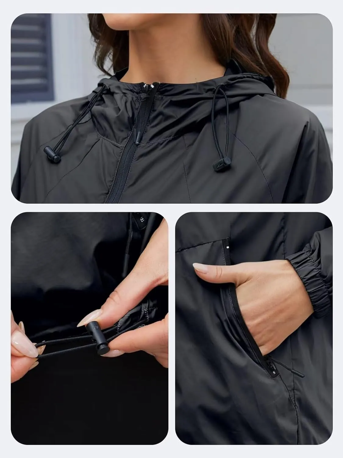 Rain Jacket Women Waterproof Lightweight Jacket With Hood Packable Raincoat With Pocket S-XXL