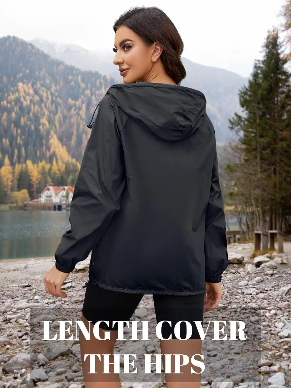 Rain Jacket Women Waterproof Lightweight Jacket With Hood Packable Raincoat With Pocket S-XXL