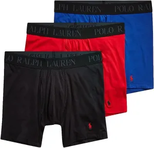 RALPH LAUREN Men's 4D Flex Cooling Cotton Modal Trunks & Boxer Briefs 3-Pack, Rugby Royal/Red, Red/Polo Black,Polo Black/Red, X-Large