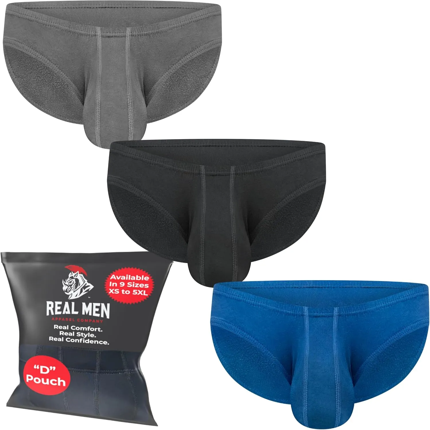 Real Men Ares-Accent Low-Rise Pouch Bikini Brief – 1, 3, 6 Pack with Size ABCD Pouch XS - 5XL