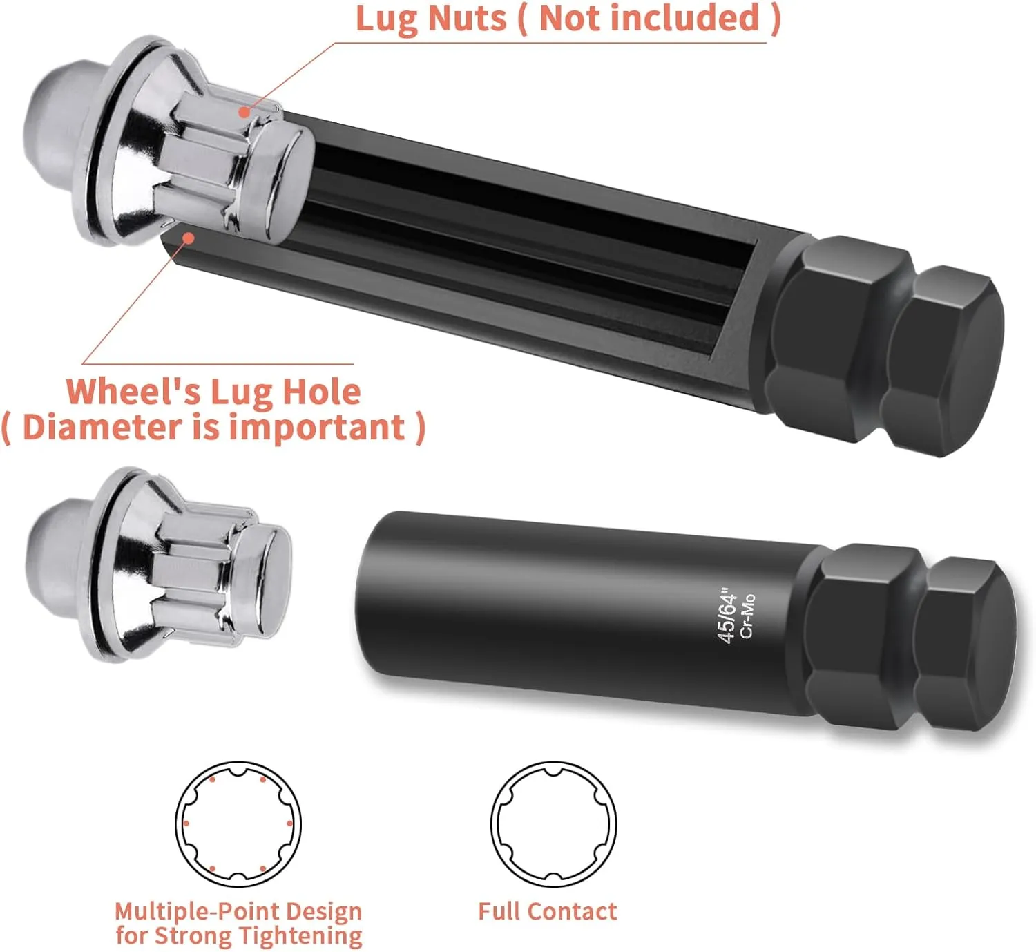 REBRA 6 Spline & 7 Spline Lug Nut Socket Set, Spline Lug Nut Lock Key, Locking Wheel Lug Nut Removal Tool for Easy Installation and Removal of Lug Nuts on Aftermarket Wheels (8-Pieces)